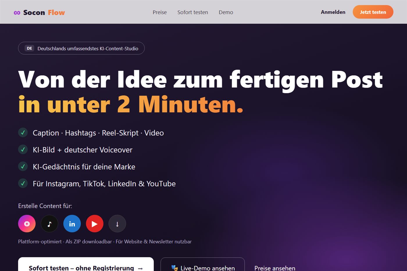 SoconFlow: Von der Idee zum fertigen Post in unter 2 Minuten – KI-Content-Studio